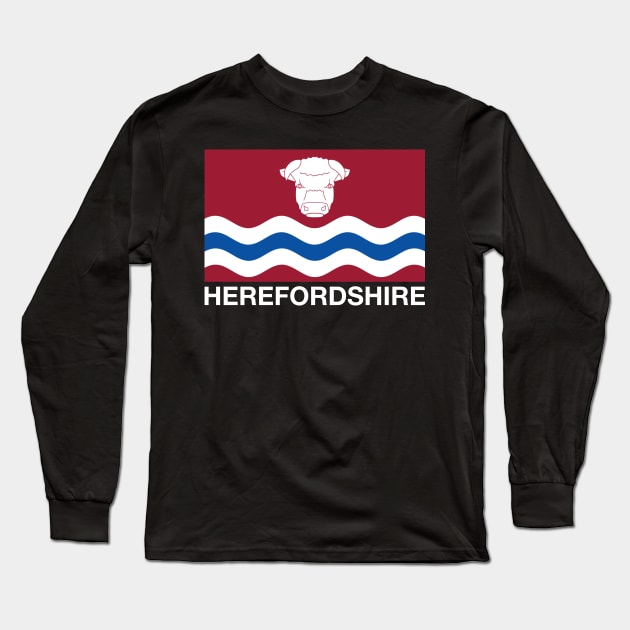 White Bull's Head and Three Wavy Lines Herefordshire Flag Long Sleeve T-Shirt by CityNoir